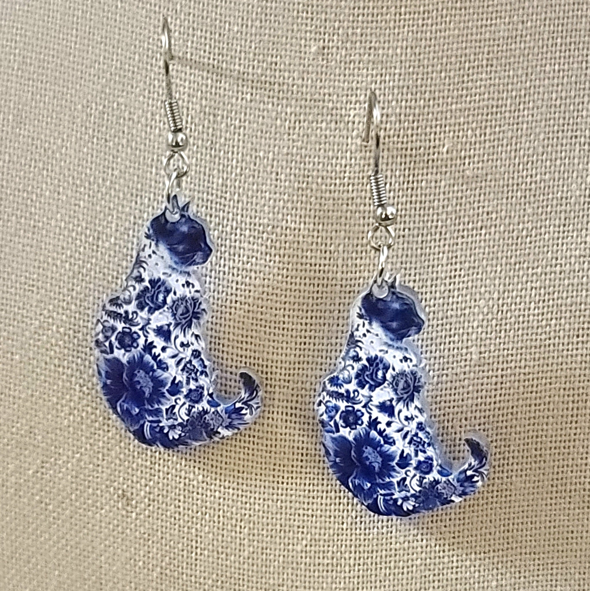 Blue and White Cat Earrings